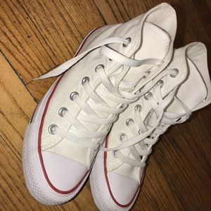 All white high top converse